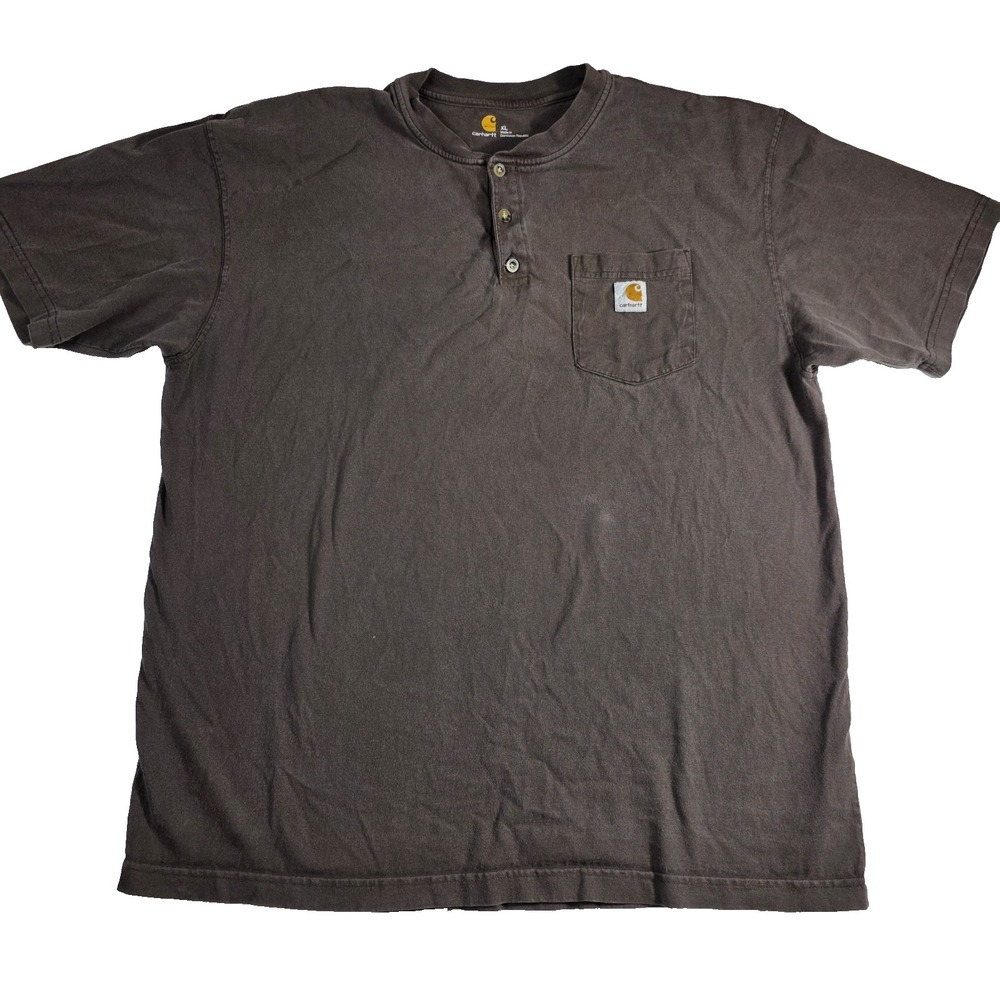 Carhartt K84 DKB Loose Fit Heavyweight Henley Pocket Tee T Men's Shirt XL Brown